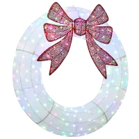 Outsunny 60 Inch Lighted Wreath Decoration with Dual Color LED, Christmas Wreath with Daily Timer, Remote for Indoor Outdoor(m-1)