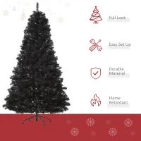 HOMCOM 7ft Artificial Christmas Tree Unlit Douglas Fir with Realistic Branches and 1346 Tips, Black Halloween Style(m-4)