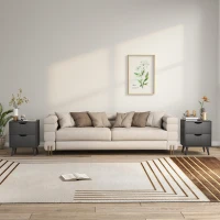 HOMCOM Modern Bedside Table Set of 2, Nightstand with 2 Drawers and Pine Wood Legs for Bedroom, Living Room, Black(m-10)