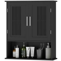 kleankin Modern Wall Mount Bathroom Cabinet, Storage Organizer with 2 Door Cabinet and Shelf, Black(m-2)