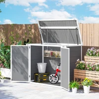 Outsunny 41 Cu. Ft. Outdoor Storage Shed, Outdoor Horizontal Trash Can Storage with Chain Lid, Lockable Storage Box, Grey(m-4)