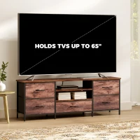 HOMCOM TV Stand for TVs up to 65 Inch, Industrial TV Console with Charging Station, 5 Drawers and Open Shelves, Rustic Brown(m-7)