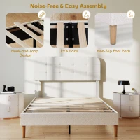 HOMCOM Queen Size Bed Frame with Adjustable Headboard Upholstered Platform Bed Frame with Wood Slat Support Noise Free White(m-6)