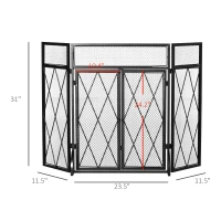 HOMCOM 3-Panel Folding Fireplace Screen for Wood Burning with Double Doors, Home Heavy Duty Steel Fire Spark Guard, 47.25" W x 31" H, Black(m-3)