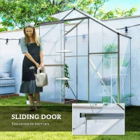 Outsunny 6' x 2.5' Walk-in Polycarbonate Greenhouse Aluminium Green House with Sliding Door, 5-Level Roof Vent, Rain Gutter(m-6)