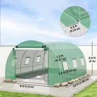 Outsunny Walk-in Tunnel Greenhouse, Plant Hot House w/ Support Rods, Roll-up Mesh Door, Mesh Windows, 13'x9.8'x6.6', Green(m-3)