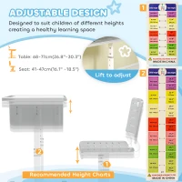 Qaba Kids Desk and Chair Set, Height Adjustable Children Study Desk and Chair with Drawer, Study Table for Bedroom, Grey(m-4)