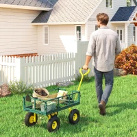 Outsunny Garden Cart, Utility Wagon Cart with Removable Sides, Convert into Flatbed, 10" Wheels, 180° Rotating Handle, Green(m-1)