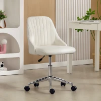Vinsetto Vanity Chair for Makeup, Velvet Comfy Office Chair with Adjustable Height, Swivel Wheels for Bedroom, Living Room, Cream(m-8)