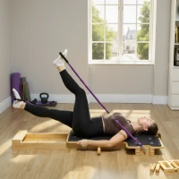 Soozier Portable Pilates Reformer Machine, Multifunctional Pilates Board with Resistance Bands and Multi-Grips for Home Gym(m-9)