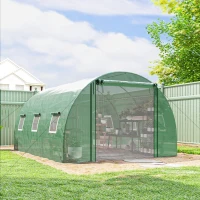 Outsunny Walk-in Tunnel Greenhouse, Plant Hot House w/ Support Rods, Roll-up Mesh Door, Mesh Windows, 13'x9.8'x6.6', Green(m-8)