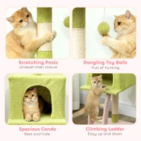 PawHut 48" Flower Cat Tree with Scratching Post, Cozy Bed, Condo, Climbing Ladder, Perch, Dangling Ball, Green(m-6)