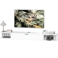 HOMCOM 55" Floating TV Stand for TVs up to 60 Inch, Wall Mounted Media Console with Flip Drawer and 2 Open Shelves, White(m-2)