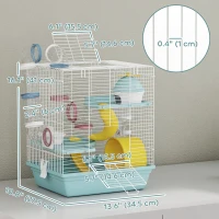 PawHut 3-Level Hamster Cage with Exercise Wheel, Play Tube, Water Bottle, Food Dish, Hut, Ladder, Blue(m-3)
