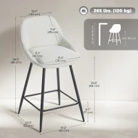 HOMCOM 26" Counter Height Barstools Set of 2, Upholstered Swivel Bar Stools with Backrests and Armrests, Cream White(m-3)