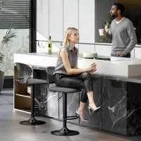 HOMCOM Bar Stools Set of 2, Modern Swivel Counter Height Barstools with Footrest and Hollow Backrest, Black(m-10)