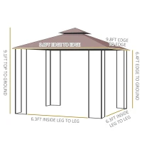 Outsunny 10' x 10' Metal Patio Gazebo, Double Roof Outdoor Gazebo Canopy Shelter with Tree Motifs Corner Frame and Netting, for Garden, Lawn, Backyard, and Deck, Brown(m-3)