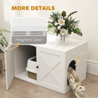 PawHut Cat Litter Box Enclosure with Barn Door, Cat Hole, 31.5" x 21" x 20", White(m-6)