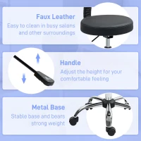 HOMCOM Adjustable Rolling Stool with Removable Backrest, Faux Leather Swivel Stool Chair for Salon Spa, Bar, Massage, Black(m-6)