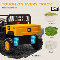 Qaba 24V Kids Ride on Tractor, 4WD 2 Seater Licensed Caterpillar Electric Vehicle with Remote Control, Dump Bed, Yellow(m-10)