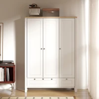 HOMCOM 3 Doors Wardrobe Closet with 2 Drawers, Bedroom Armoire with Lockable Drawer, Hanging Rod and Storage Shelves, White(m-9)