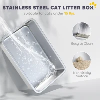 PawHut Extra Large Stainless Steel Litter Box, Enclosed Cat Litter Box with Scoop, Deodorizer Bag, Sand Drop Pedal(m-4)