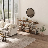 HOMCOM 71" Console Table, 3-Tier Industrial Entryway Table with 2 Storage Shelves for Living Room, Hallway, Rustic Brown(m-10)