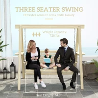 Outsunny 3 Seat Wooden Porch Swing with Stand, Patio Swing with Side Tables, for Garden, Poolside, Backyard, Natural Wood(m-4)