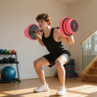 Soozier 88lbs 4-in-1 Adjustable Weight Dumbbell Set, Barbell, Kettlebell, Push Up Stand, Red(m-1)