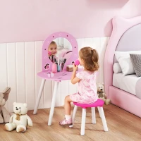 Qaba Kids Dressing Table with Mirror and Stool, Girls Vanity Set for Bedroom, Nursery, for Ages 3-6, Pink(m-1)