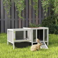 PawHut Rabbit Hutch, Wooden Guinea Pig Cage with Run, Openable Top, Pull Out Tray and Ramp, Water-Resistant Roof, Grey(m-8)