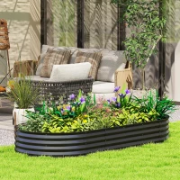 Outsunny 7' x 3' x 1' Large Outdoor Planter Box, Galvanized Raised Garden Bed with Metal Plant Stake, Black(m-1)