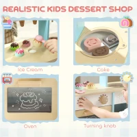 Qaba Wooden Ice Cream Toy Shop Kids, Pretend Play Food Store with Toy Food and Oven for Boys and Girls Aged 3+(m-4)