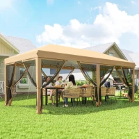 Outsunny 10 x 20ft Pop Up Canopy Tent with 6 Removable Mesh Sidewalls and Carry Bag, Beige(m-1)
