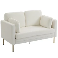 HOMCOM Loveseat Sofa, 55" Small Sofa Couch with 2 Pillows, Metal Legs for Living Room, Bedroom, Apartment, Cream White(m-2)