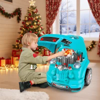 Qaba Mechanic Kids Truck Engine Toy Set, Car Service Play Set, Teal(m-1)