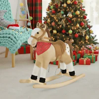 Qaba Kids Plush Ride-On Rocking Horse Toy Cowboy Rocker with Fun Realistic Sounds for Child 3-6 Years Old, Beige(m-2)