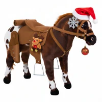 Qaba Sound-Making Ride On Horse for Toddlers 3-5, with Neighing and Galloping Sound, Stuffed Animal Horse Toy for Kids with Padding, Soft Feel, Brown(m-1)