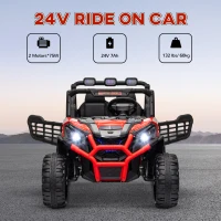 Qaba 2 Seater 24V Kids Electric Car w/ Remote Control, 3 Speed, LED Lights, Music, Horn, Spring Suspension, Slow Start, Red(m-4)