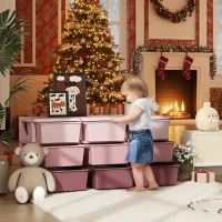 Qaba 29.5" 3 Tier Kids Storage Unit Dresser Tower w/ 9 Drawers, Pink(m-2)