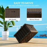 Outsunny 3-in-1 Outdoor Umbrella Base with Wheels and Handles, End Table, Flower Box Planter with Hole, 176 lbs. Capacity, Brown(m-7)