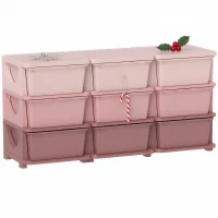 Qaba 29.5" 3 Tier Kids Storage Unit Dresser Tower w/ 9 Drawers, Pink(m-11)