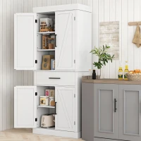HOMCOM 72" Kitchen Storage Cabinet, Farmhouse Kitchen Pantry Cabinet with 4 Barn Doors, Drawer, Adjustable Shelves, White(m-1)