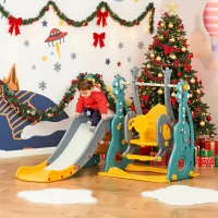 Qaba 4-in-1 Toddler Slide and Swing Set with Basketball Hoop and Adjustable Seat Height, Kids Play Climber Slide Playset for Indoor and Outdoor Playground Activity Center(m-1)