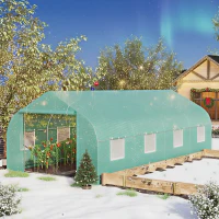 Outsunny 20' x 10' x 7' Outdoor Walk-in Greenhouse, Tunnel Green House with Roll-up Windows, Zippered Door, PE Cover, Heavy Duty Steel Frame, Green(m-2)