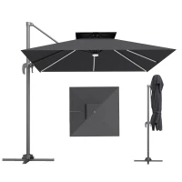 Outsunny 8' Cantilever Patio Umbrella with LED Lights, 360°Rotation, Tilt & Height Adjustment, Crank, Cross Base, Dark Grey(m-11)