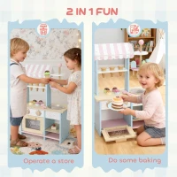 Qaba Wooden Ice Cream Toy Shop Kids, Pretend Play Food Store with Toy Food and Oven for Boys and Girls Aged 3+(m-5)