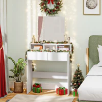 HOMCOM Makeup Vanity Desk with Mirror, for Bedroom, Modern Dressing Table with Drawers, Compartments, White(m-1)