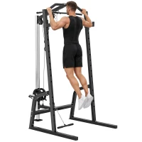Soozier Power Cage Power Rack with 15-Level Squat Rack, Cable Pulley System, Pull up Stand and Push up Stand(m-11)