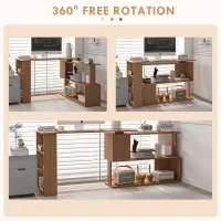 HOMCOM 360° Rotating Home Office Desk L Shaped Corner Computer Desk with Storage Shelves, Writing Table Workstation, Teak(m-5)